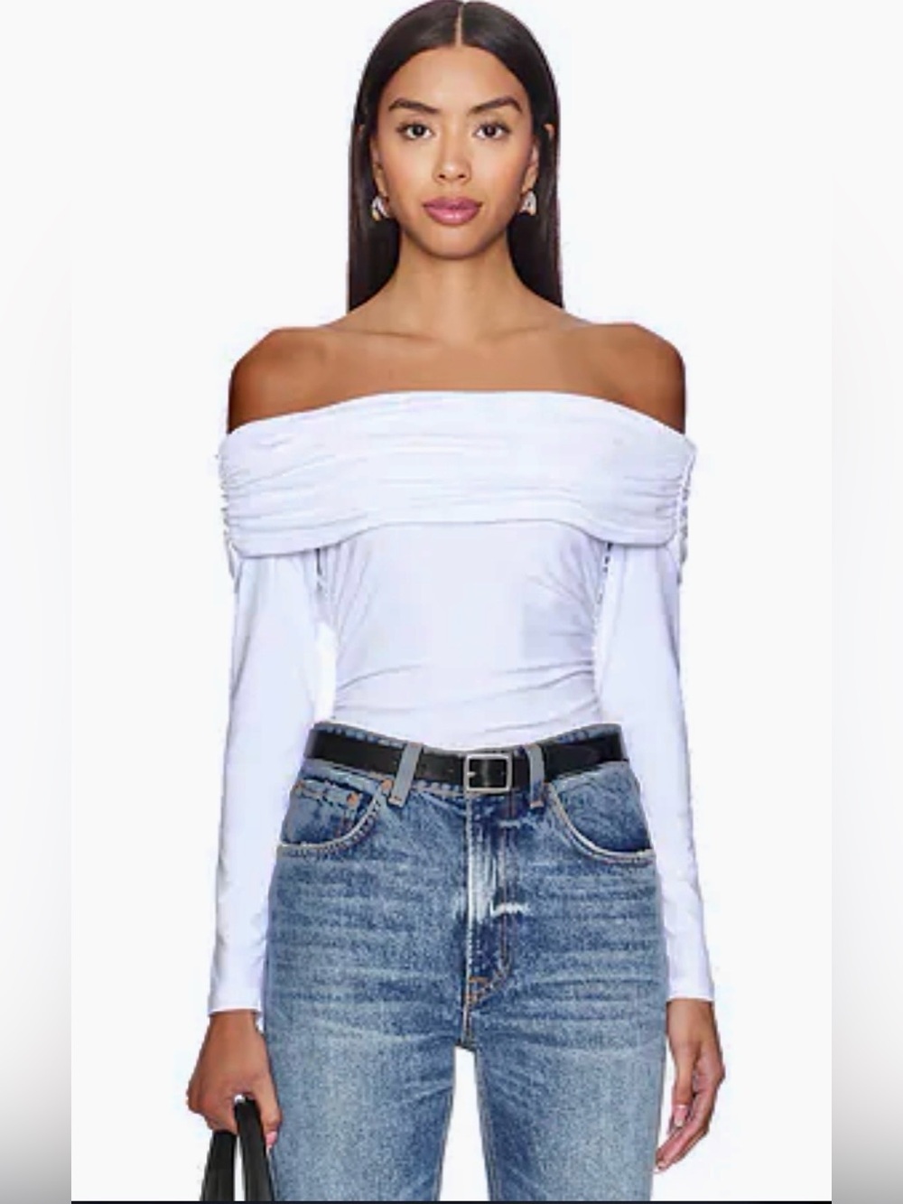 Susana Monaco Off-Shoulder Long Sleeve White Top